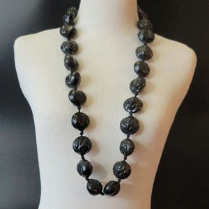 VTG 1967 Hawaii PLASTIC Kukui Nut Lei Tiki Luau Hula Necklace Ribbon 18"